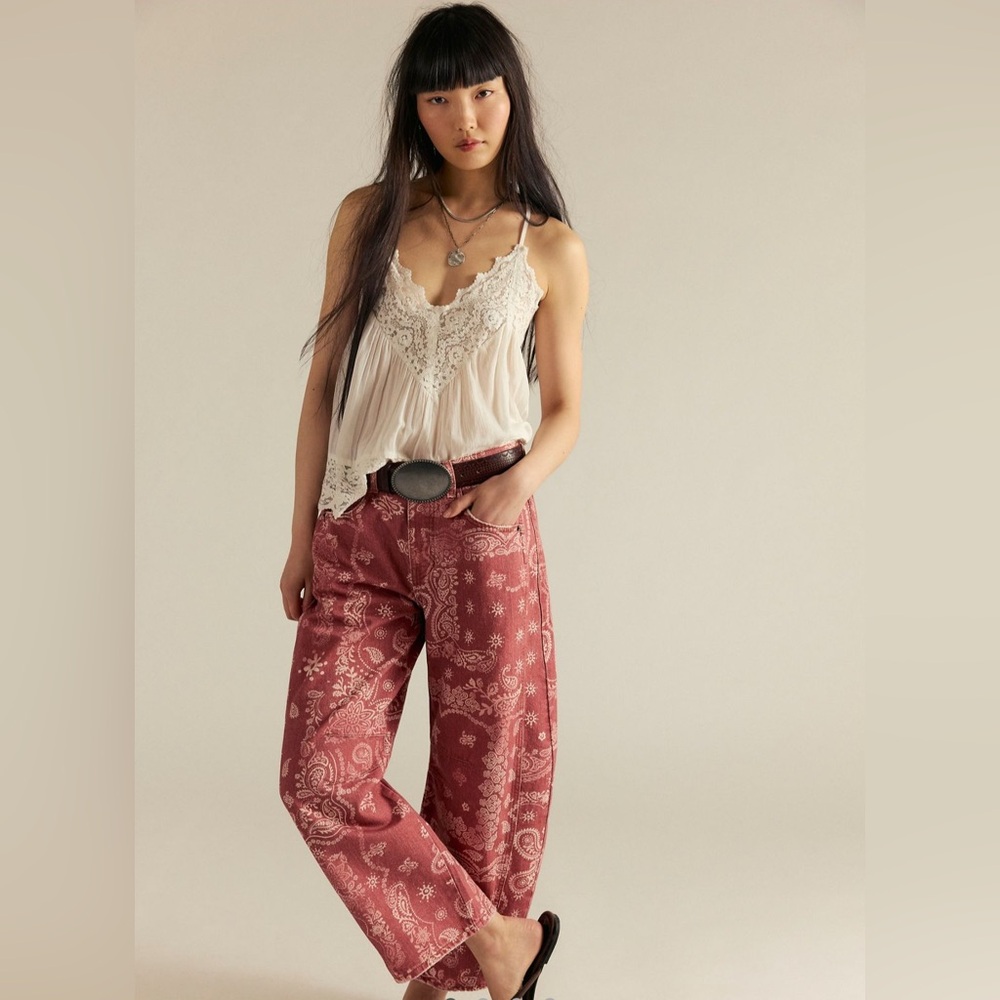 Free People Red Paisley Women Jeans
